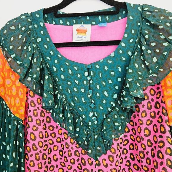 FARM RIO Anthropologie Renee Balloon Sleeve Henley Button Peasant Boho Blouse XS - Picture 8 of 15